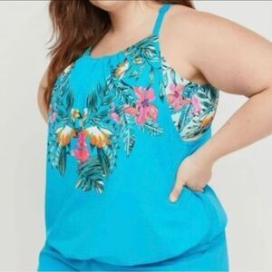 Swim by Cacique plus size 20 tankini swim top tropical blue floral modest